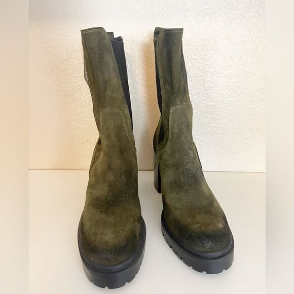 Emanuele Crastro Chelsea Boot Suede Chunky Heel olive Distressed NWOB 41 - Picture 4 of 9